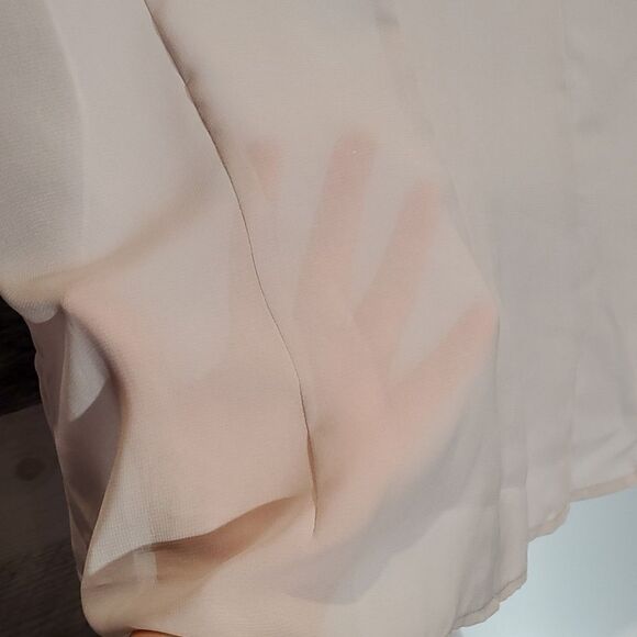 Pamela Dennis Private Group Neutral Color Ruffle Front Career Blouse Sz L 823 - Picture 7 of 9